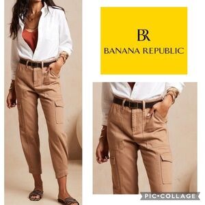 Banana Republic High Rise Tapered Utility Cargo Pants Iced Latte Brown Size 6